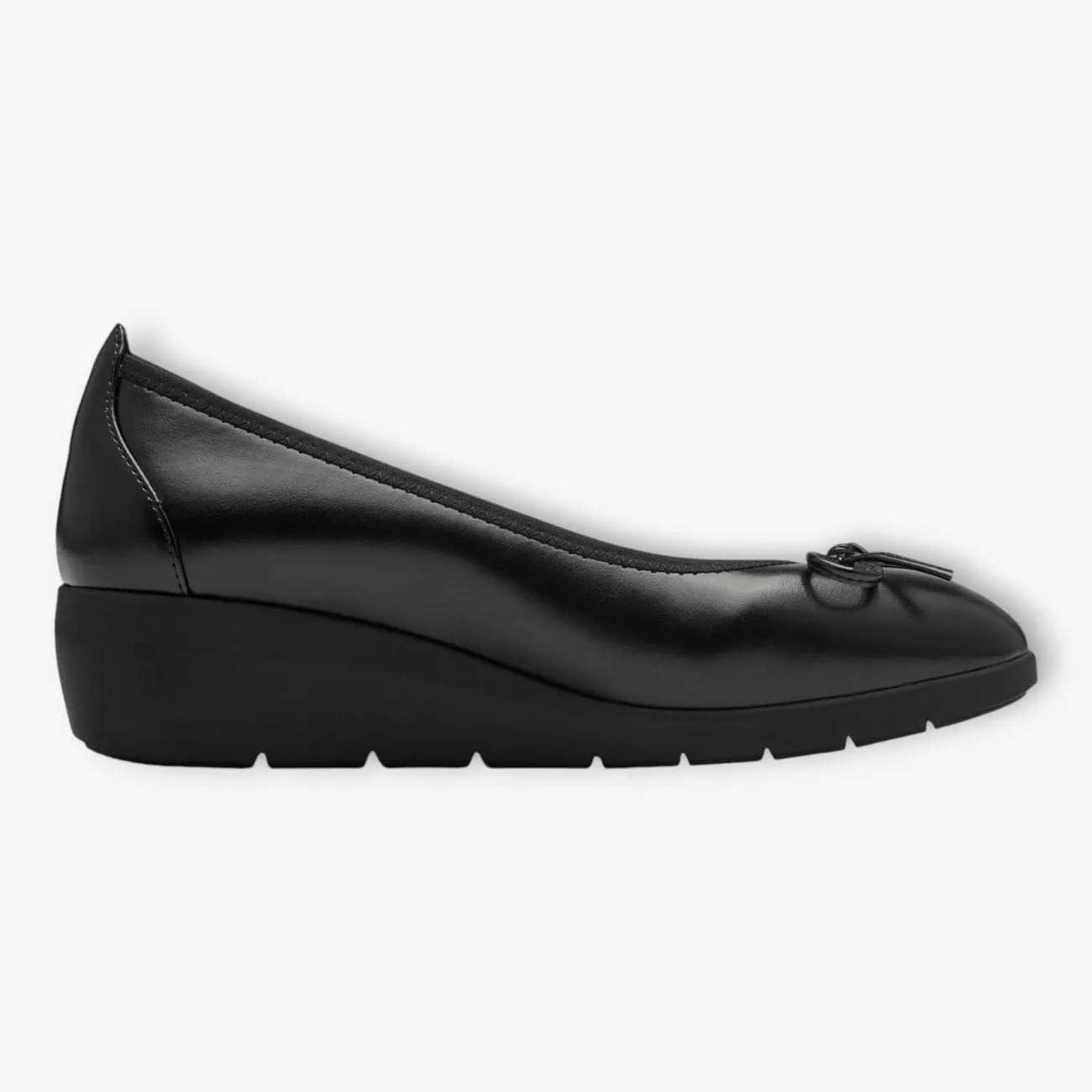 Black Vegan Wide Fit Ballerina Shoes with Low Wedge Sole