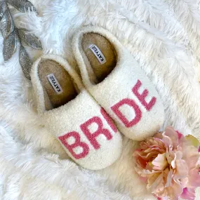 Bride White & Pink Plush Slippers