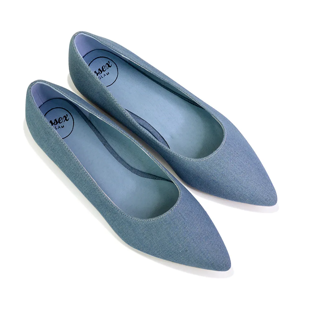 Bubbles Bridal Flats Pointed Toe Wedding Slip on Flat Ballerina Pump Shoes in Denim