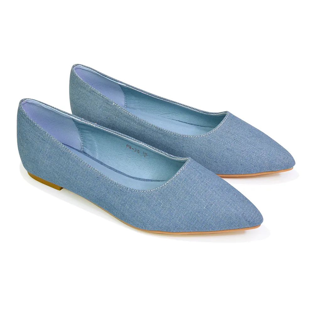 Bubbles Bridal Flats Pointed Toe Wedding Slip on Flat Ballerina Pump Shoes in Denim