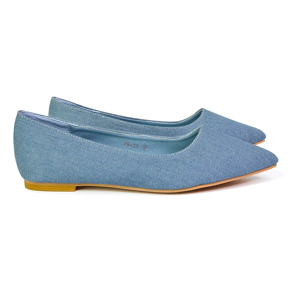 Bubbles Bridal Flats Pointed Toe Wedding Slip on Flat Ballerina Pump Shoes in Denim