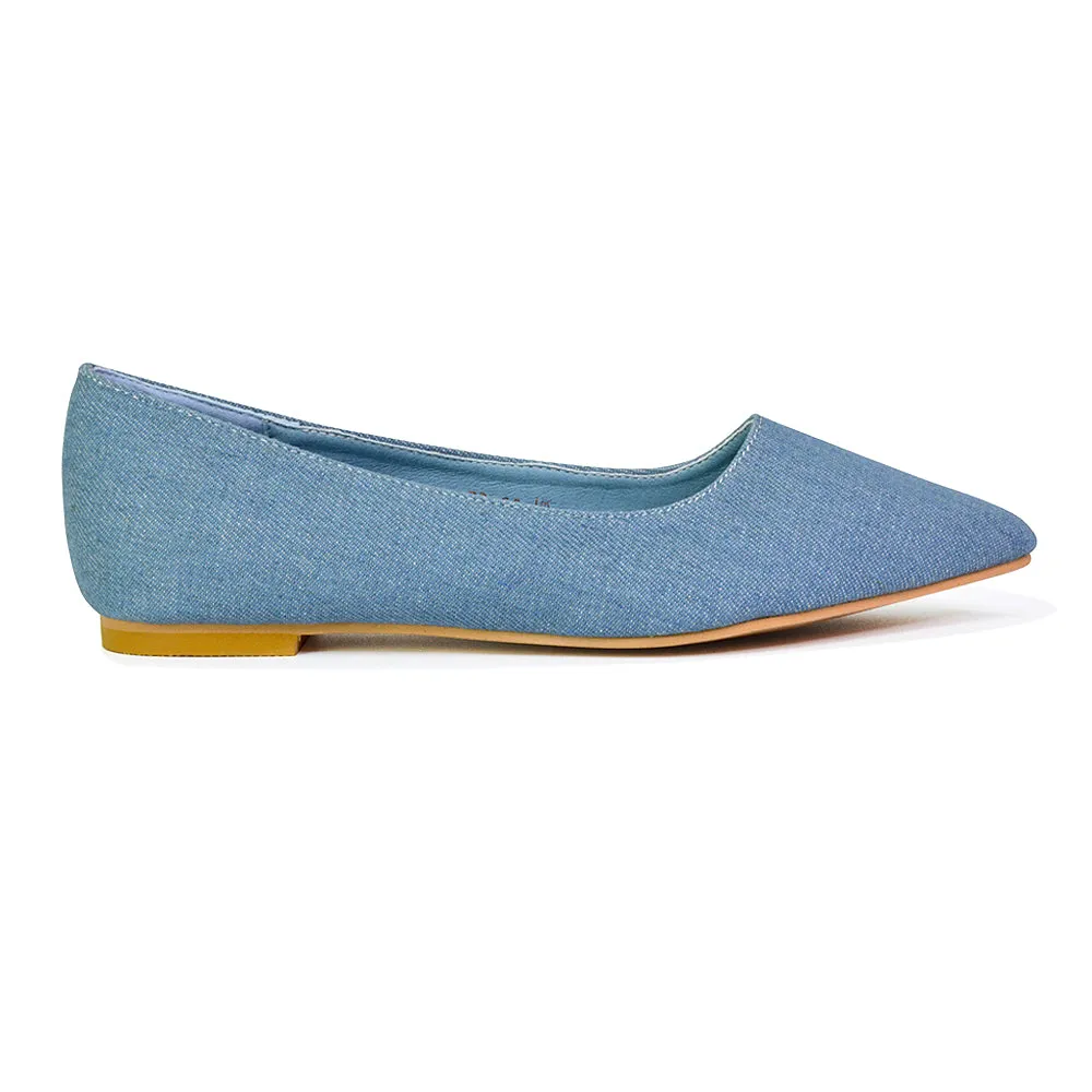 Bubbles Bridal Flats Pointed Toe Wedding Slip on Flat Ballerina Pump Shoes in Denim