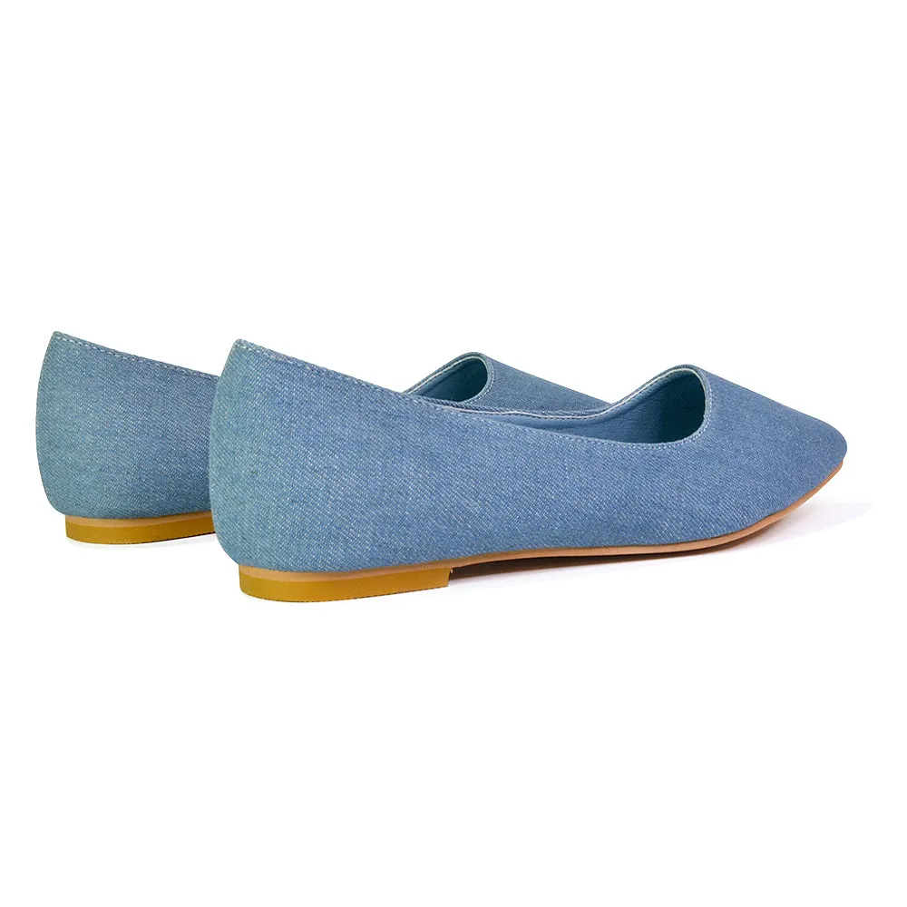 Bubbles Bridal Flats Pointed Toe Wedding Slip on Flat Ballerina Pump Shoes in Denim