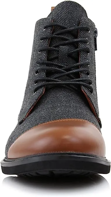 Cognac & Wool Woolen and Leather Lace-up Fashion Chukka Boots with Zipper Closure