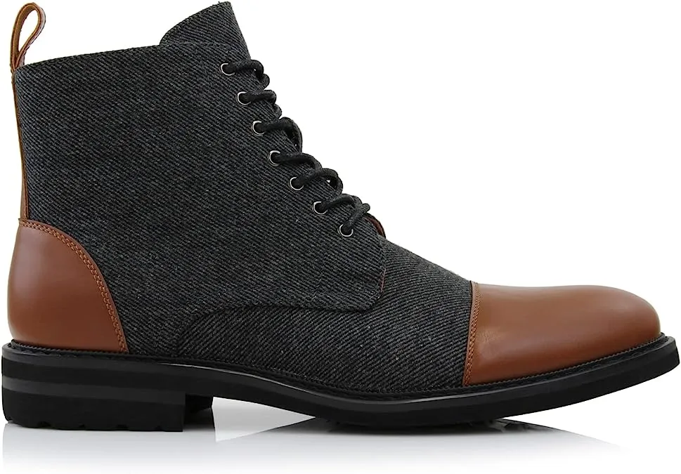 Cognac & Wool Woolen and Leather Lace-up Fashion Chukka Boots with Zipper Closure