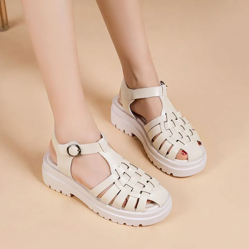 Gladiator Platform Women's Sandals  Summer Fashion Women Chunky Beach Sandal Pu Comfortable Sandalias Mujer