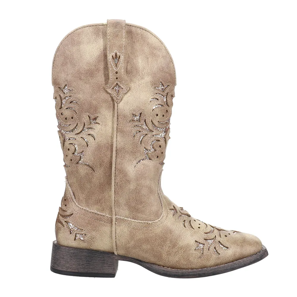 Kennedy Glitter Tooled Inlay Square Toe Cowboy Boots