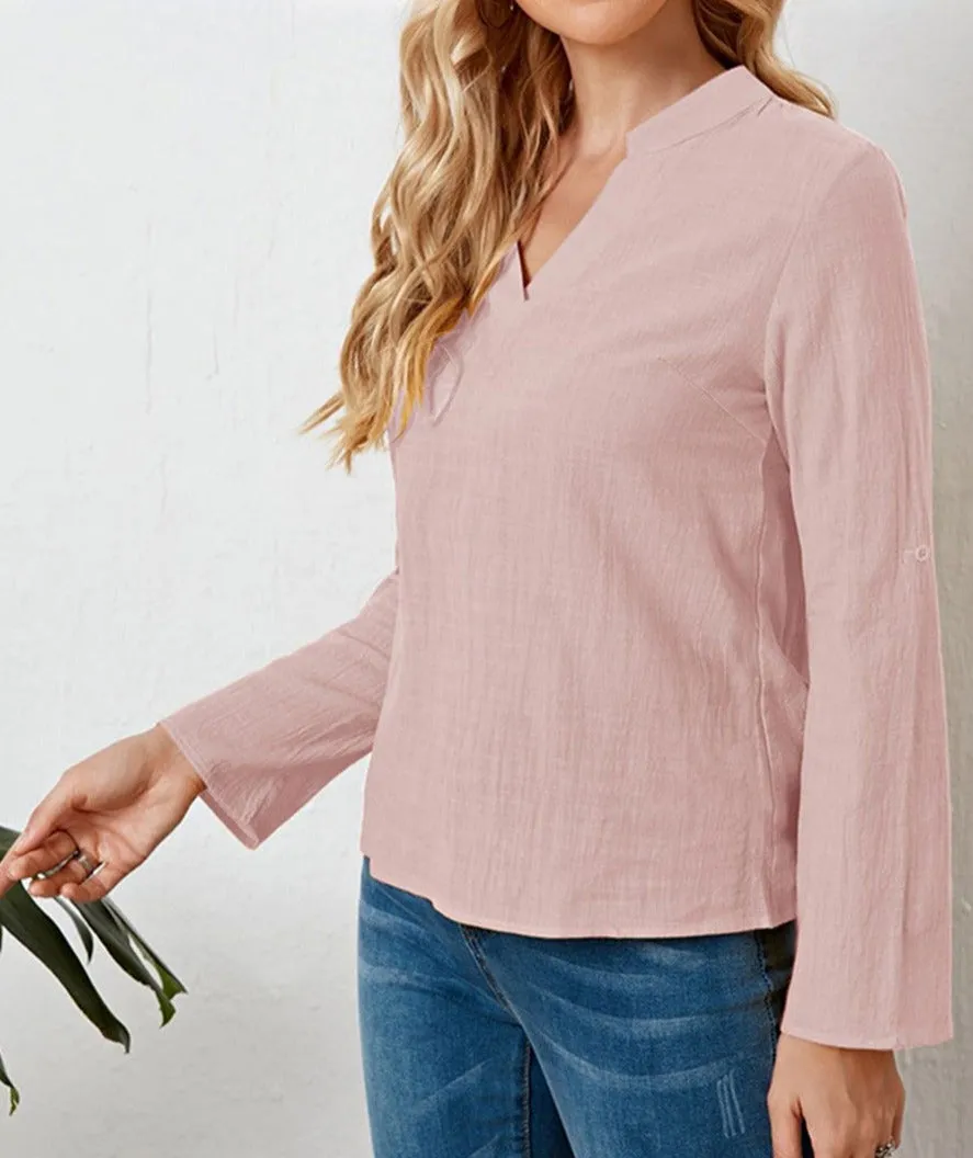 Mandarin Collar Long Sleeve Blouse