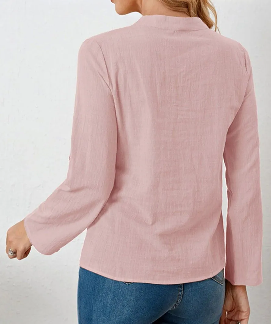 Mandarin Collar Long Sleeve Blouse