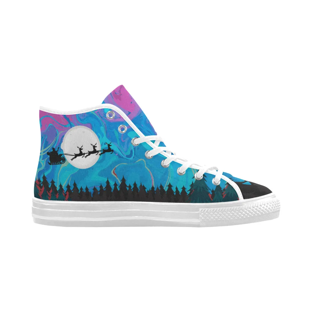 Men's Flying Santa Print Canvas High Top Shoes