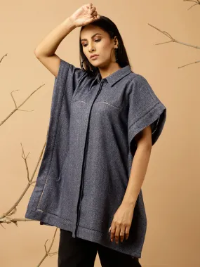 Navy Blue Woolen Poncho Top