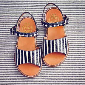 Pom d'Api Girls Black and White Stripe Sandal