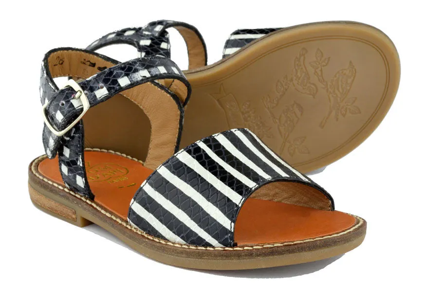 Pom d'Api Girls Black and White Stripe Sandal