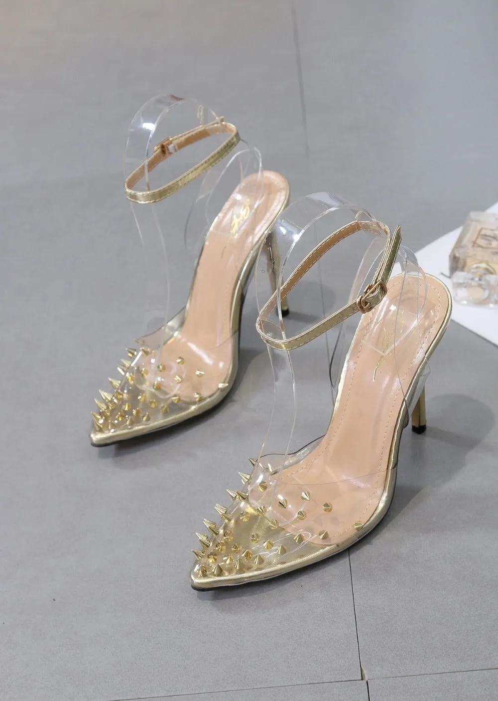 Sexy Pointed Toe Transparent Rivets High Heel