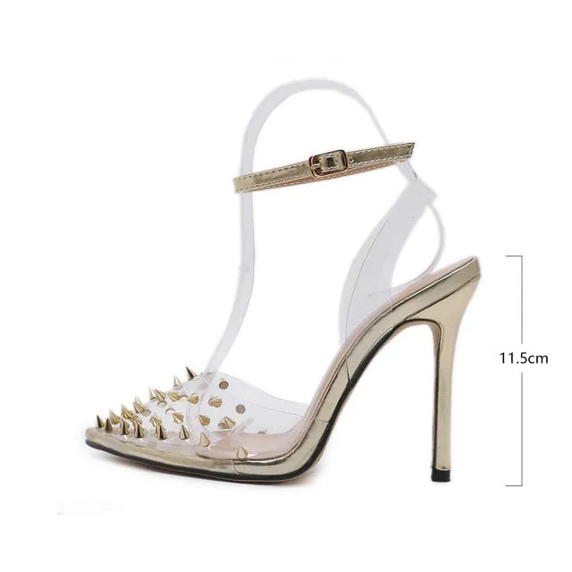 Sexy Pointed Toe Transparent Rivets High Heel