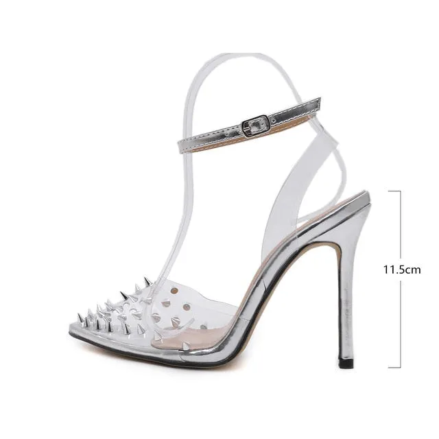 Sexy Pointed Toe Transparent Rivets High Heel