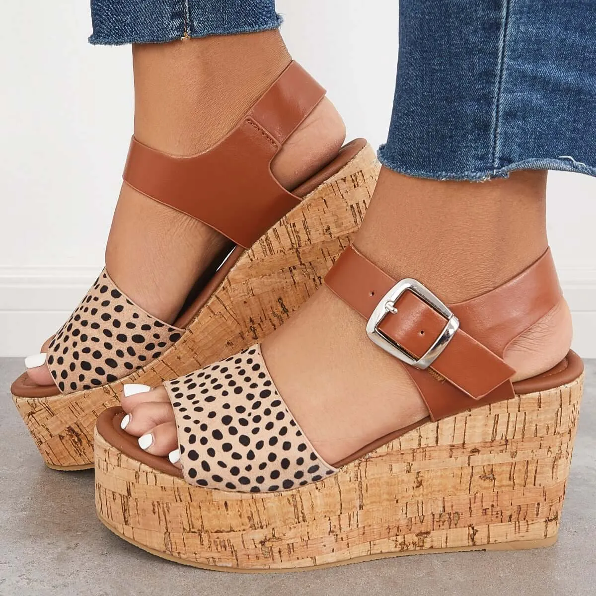 Sohiwoo  Imilybela Open Toe Platform Wedges Ankle Buckle Strap Sandals