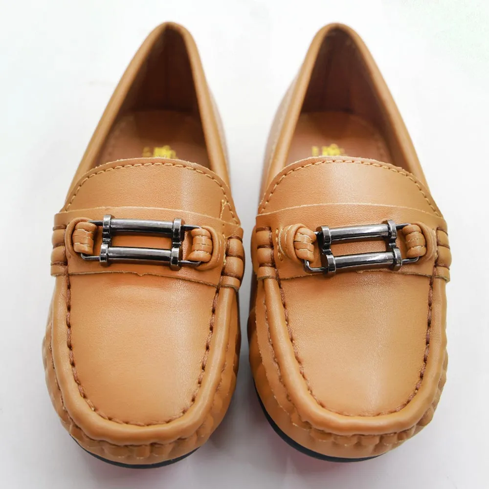 Tan Slip On Loafers With Metal Buckle