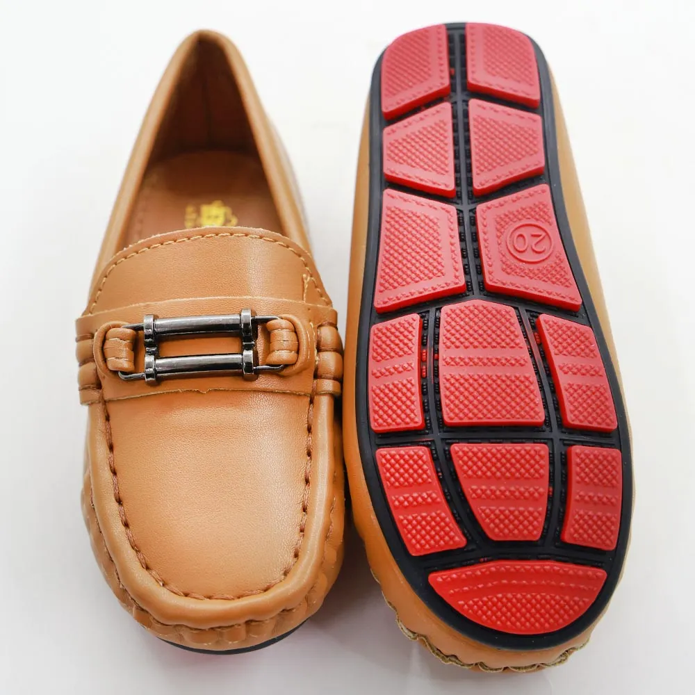 Tan Slip On Loafers With Metal Buckle