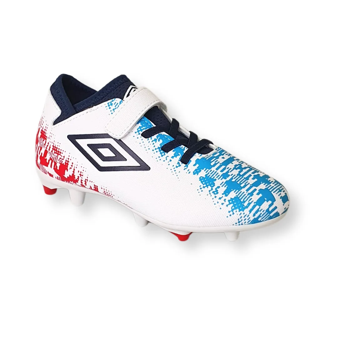 Umbro Kids Football Boot Formation II FG VE White/Dark Navy/Vermillion/Atomic Blue