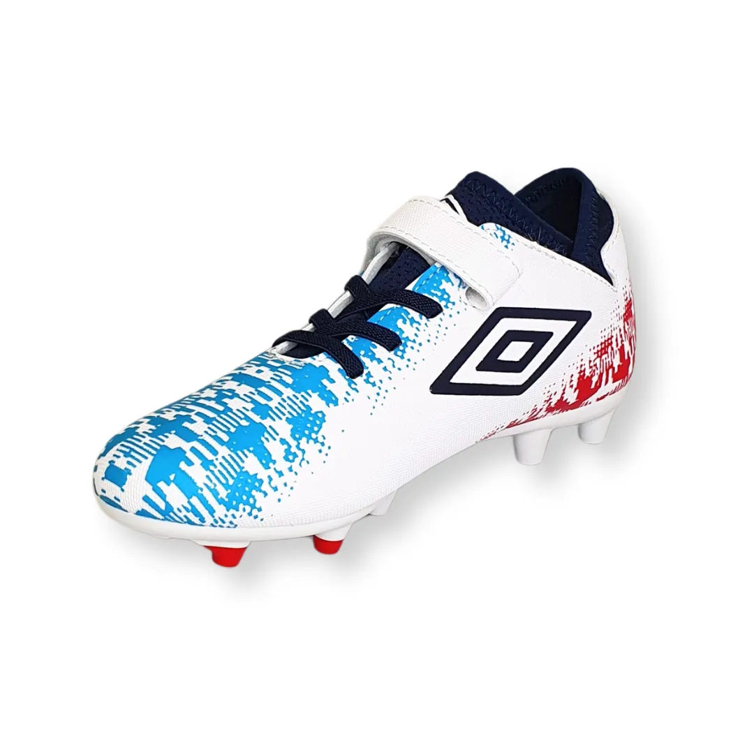 Umbro Kids Football Boot Formation II FG VE White/Dark Navy/Vermillion/Atomic Blue