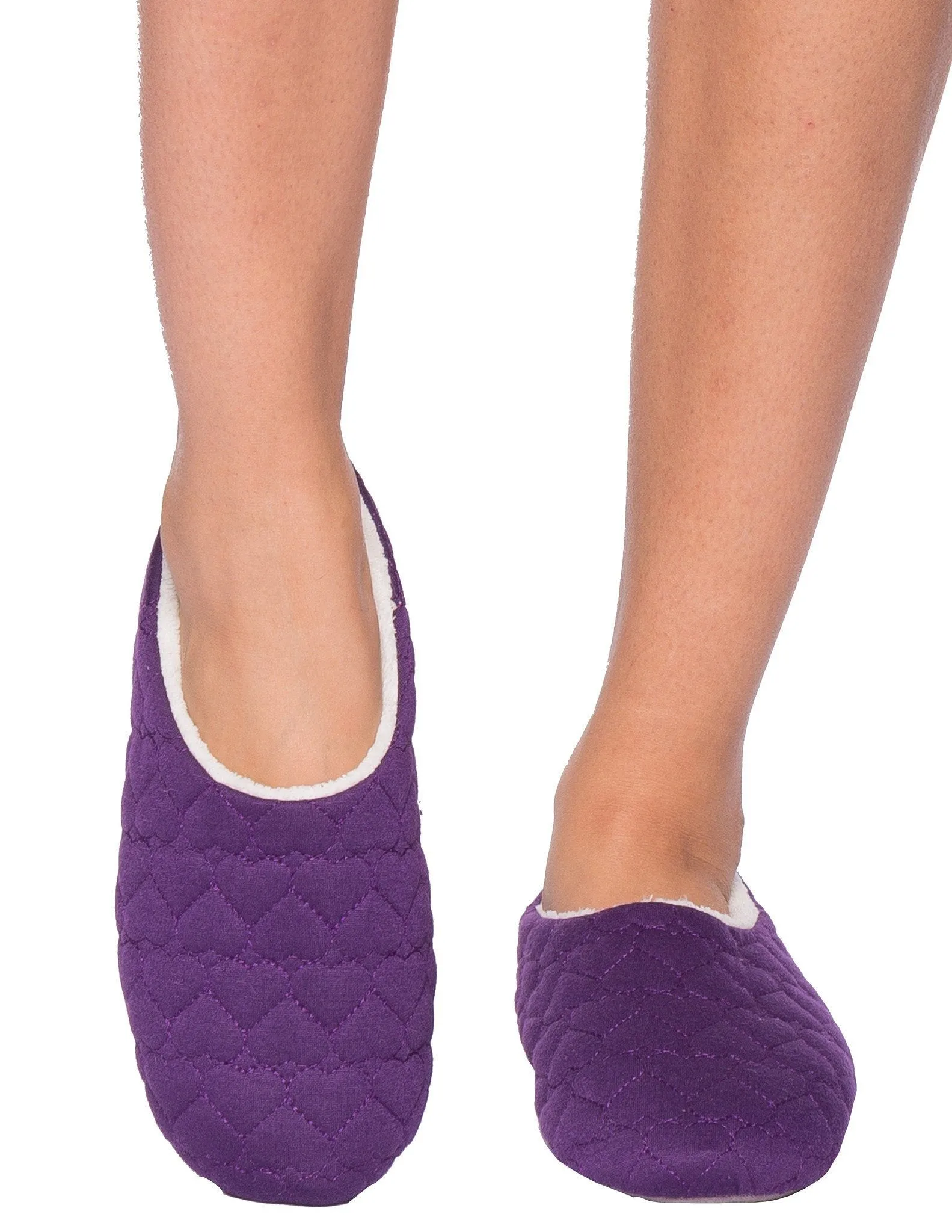 Women's Quilted Hearts Slipper with Shearling Lining - Purple